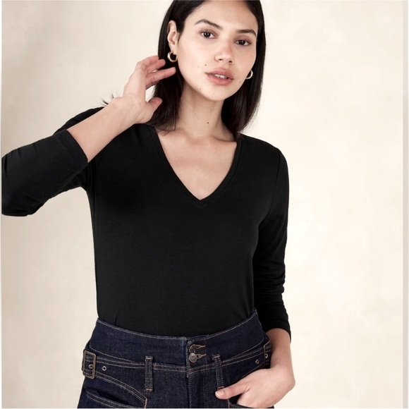 Banana Republic Factory Timeless Tee Long Sleeve Women’s Size Large Black EUC! - Picture 1 of 7